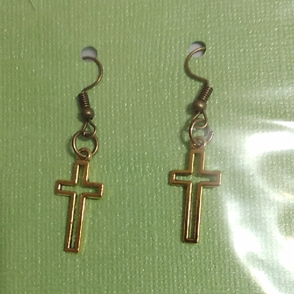 Gold  Colour Cross Dangle Earrings